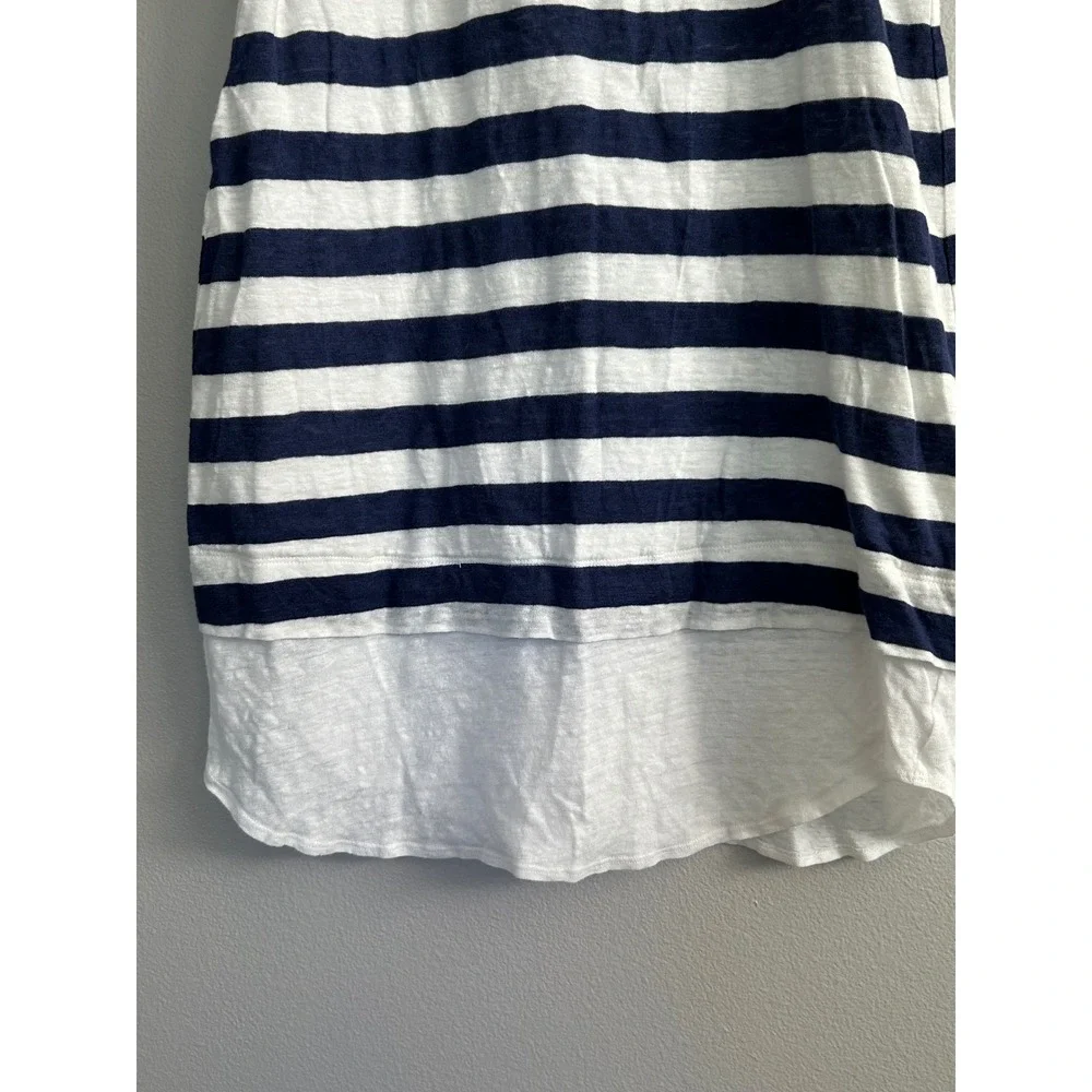 ALC Linen Shift Dress Striped Navy White Sleeveless Coastal Chic quiet luxury